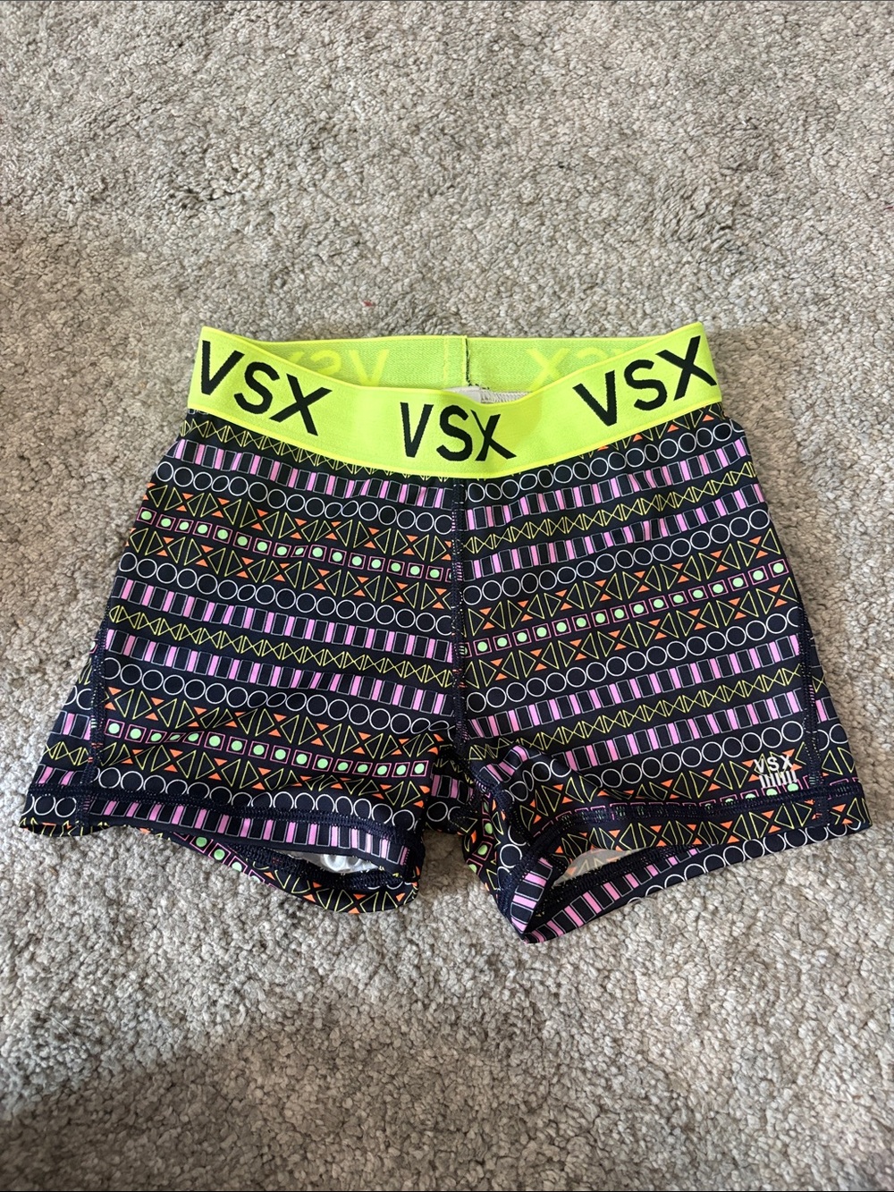 VSX Neon Yellow Waist Geometric Print Bike Shorts